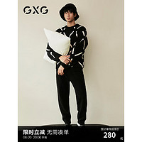 GXG男士家居套装黑色几何花纹半边绒套头家居家服 黑白色 1