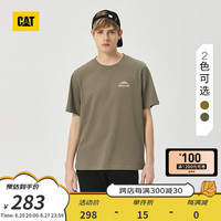 CAT卡特24秋男落肩宽松舒适字母印花全棉纯色圆领短袖T 青绿色 XXL