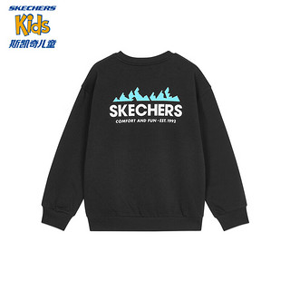 Skechers斯凯奇男女中大童针织套头卫衣春秋儿童宽松运动上衣L324K108 碳黑/0018 150