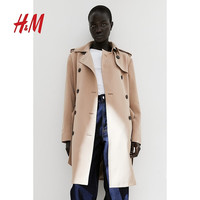 H&M女装2024秋季新款高级感气质修身通勤梭织双排扣外套1037529 米色004 1