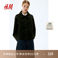 H&M2024秋季女装时尚休闲百搭纯色宽松毛毡外套1228436 黑色 155/80 XS