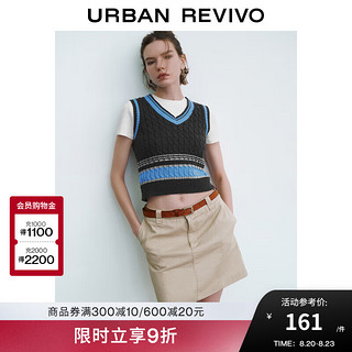 URBAN REVIVO UR2024秋季女装时尚复古学院风撞色V领针织背心UYY940009 深灰 XL