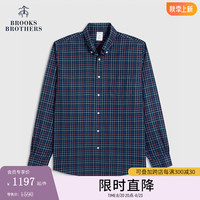 布克兄弟(BrooksBrothers)男士24早秋免烫纯棉复古撞色格纹休闲长袖衬衫 4004-藏青色 M