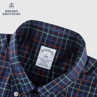 布克兄弟（BrooksBrothers）男士24早秋免烫纯棉复古撞色格纹休闲长袖衬衫 4004-藏青色 M