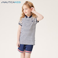 诺帝卡 NAUTICA童装女童短袖条纹POLO衫夏季中大儿童T恤上衣洋气 藏青/白色 150cm