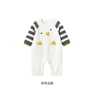 YeeHoO英氏婴儿衣服秋冬保暖加绒婴儿连体衣月亮裆防静电包屁衣2024 祈冬企鹅 73cm（6-9个月）