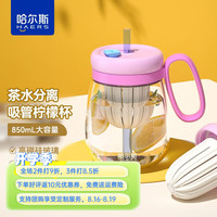 哈尔斯(HAERS)玻璃杯女士泡茶杯高颜值大肚吸管杯办公茶水杯子 粉色850ml【含玻璃吸管】