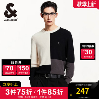 杰克·琼斯（JACK&JONES）男装秋冬时尚百搭舒适长袖毛衣静奢风拼色圆领套头针织衫男 E40 黑色 165/88A/XS