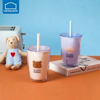 乐扣乐扣塑料水杯ing风吸管杯双层可爱卡通防烫奶茶咖啡杯