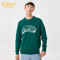 CABBEEN卡宾 男装潮牌2022秋潮流卡通字母刺绣线衫休闲合体圆领长袖针织衫毛衣A+1.8 草绿色58 48/170/M