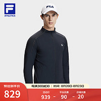 FILA 斐乐男士针织长袖外套2024夏运动干爽防晒上衣 深黑-BK M