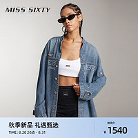 MISS SIXTY2024秋季牛仔衬衫女长袖宽松中长款复古赛车风印花 中蓝 L