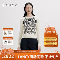 朗姿/LANCY2024秋季高级感羊绒提花针织套头衫女高端优雅上衣 本白色 M