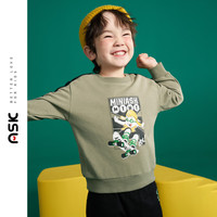 ASK JUNIOR儿童男童卫衣2024秋季新品小童卡通印花上衣撞色边休闲卫衣 绿色 1