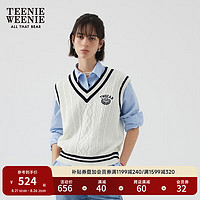 Teenie Weenie小熊2024年早秋V领撞色针织背心 象牙白 165/M