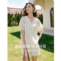2024夏款高端刺绣上衣短裤套装女时尚减龄搭配一整套