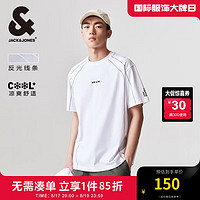 杰克·琼斯（JACK&JONES）春夏新款男士衣身反光线条字母胶印短袖T恤224201056