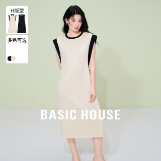 今日必买：百家好 撞色休闲百搭夏季优雅气质感短袖连衣裙女B0624S52742 米色