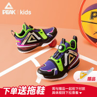 匹克态极闪现3.0童鞋篮球鞋大中童旋钮扣运动鞋儿童减震防滑球鞋 黑色 35