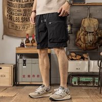 纪卡迪（JIKADI）港风高品质冰丝大口袋短裤潮流复古日系百搭宽松直筒工装五分裤 黑色 3XL【145-160斤】