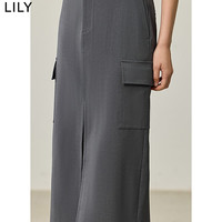 丽丽 LILY2024秋新款女装格雷系高智感H型开叉工装口袋高级感半身裙女 501灰色