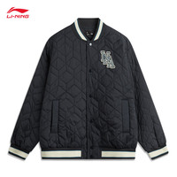 李宁 LI-NING童装短棉服男大童2024冬季时尚保暖宽松棒球领棉外套YJMU009 炭黑色-3 170cm
