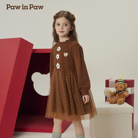PawinPaw卡通小熊童装2024年秋冬女童女宝毛织连衣裙保暖好看 Brown棕色/85 130cm