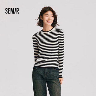 森马（Semir）针织衫女撞色假两件内搭简约时尚冬季2024套头毛衫修身 黑白色调00491 150/76A/XS