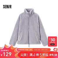 森马（Semir）外套女插肩袖珊瑚绒仿羊羔毛2024冬季立领宽松夹克温柔系 粉紫70014 150/76A/XS