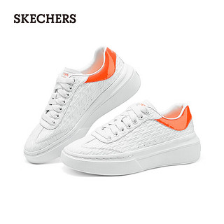 斯凯奇（Skechers）2024夏季女士板鞋绑带透气高回弹舒适185066 白色/橙色/WOR 35