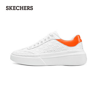 斯凯奇（Skechers）2024夏季女士板鞋绑带透气高回弹舒适185066 白色/橙色/WOR 35