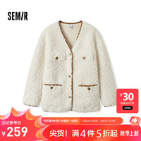 森马（Semir）外套女中长款仿兔毛V领落肩时尚2024冬气质宽松夹克复古