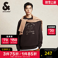 杰克·琼斯（JACK&JONES）秋季时尚百搭美式复古纯棉图案印花重磅宽松卫衣男圆领套头衫 E11 巧克力蛋糕 190/108A/XXL