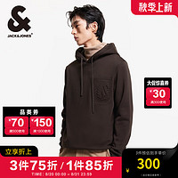 杰克·琼斯（JACK&JONES）男装衣服秋冬钢印图案抽绳保暖连帽卫衣男潮流加绒套头帽衫厚款 巧克力蛋糕 常规 170/92A/S