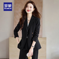 罗蒙(ROMON)戗驳领西服女秋季新款时尚休闲设计感盘扣气质西装外套女