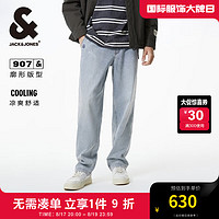 杰克·琼斯（JACK&JONES）男装衣服秋季时尚高街质感简约字母印花舒适弹力阔腿牛仔裤男 E40浅牛仔蓝 常规 175/80A/MR