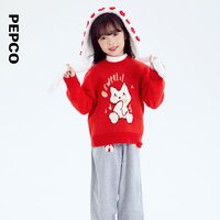 小猪班纳童装2024秋装新款儿童毛衣小童女童毛衫宝宝套头式上衣可爱 经典红 1