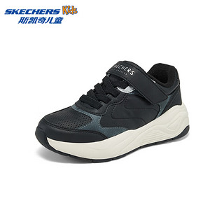 Skechers斯凯奇儿童复古慢跑鞋春秋缓震耐磨运动鞋时尚休闲鞋417100L 男童/黑色/炭灰色/BKCC 29码