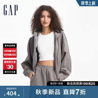 Gap女装2024初秋logo纯色连帽立领卫衣简约质感短上衣634316 岩石灰 160/80A(S) 亚洲尺码