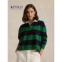 Polo Ralph Lauren 拉夫劳伦 女装 24年秋条纹棉质短款橄榄球衫RL26048 300-坡绿色/雅致深蓝色 XXS