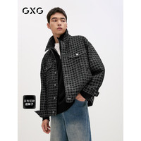 GXG男装 潮流提花格纹牛仔夹克男休闲宽松牛仔外套夹克24秋季新品 蓝格 1