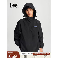 李 Lee24早秋新品舒适版轻薄Y2K千禧镭射图案黑色男连帽长袖夹克外套 黑色