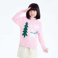 小猪班纳童装2024秋装儿童毛衣中大童男童毛衫女童套头衫上衣 粉红 130cm