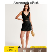 ABERCROMBIE & FITCH女装 24夏款时尚亚麻混纺高腰修身辣妹迷你短裙KI143-4052 黑色