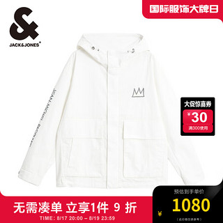 杰克·琼斯（JACK&JONES）BSQ联名宽松拉链按扣双门襟立体刺绣连帽印花外套男装224321025 雪白色 常规 185/104A/XL