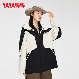 鸭鸭羽绒服鸭鸭（YAYA）户外夹克外套短款2024秋冬连帽压胶工艺三防外套上衣JX 白色拼棕色 185/104A(2XL)