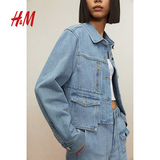 H&M2024秋季女装口袋设计牛仔外套1255850 浅牛仔蓝 170/104