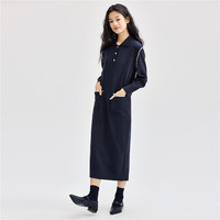 佐丹奴连衣裙女秋冬针织polo裙时尚撞色勾边翻领裙子13464761 68月夜蓝 S