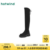 热风 hotwind2024年冬季新款女士黑色厚底显瘦长靴质感通勤高筒时装靴子女 01黑色