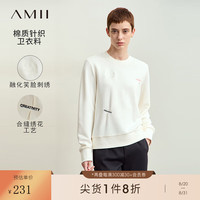 AMII2024秋休闲圆领趣味笑脸绣花撞色字母合缝刺绣卫衣女上衣 米白 160/84A/M